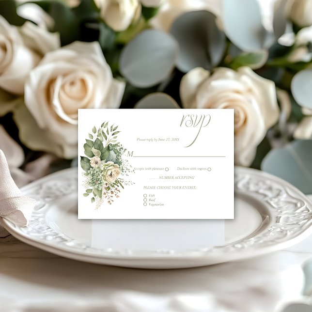Sage Green Eucalyptus Botanical Floral RSVP | (Créateur téléchargé)