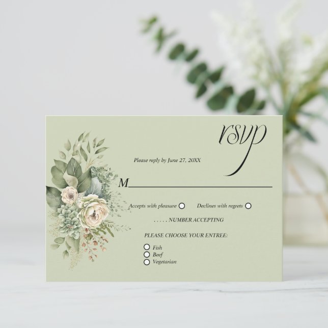 Sage Green Eucalyptus Botanical Floral RSVP | (Debout devant)