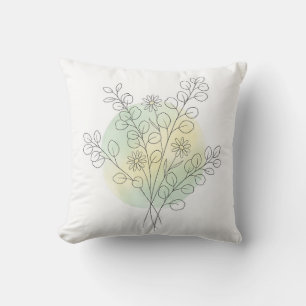Sage Green Eucalyptus Botanical Line Art Throw Pillow