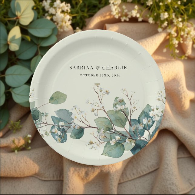 Sage Green Eucalyptus Elegant Boho Paper Plate (Creator Uploaded)