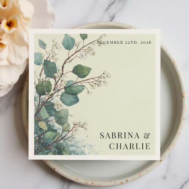 Sage Green Eucalyptus Elegant Foliage Wedding  Napkin (Creator Uploaded)