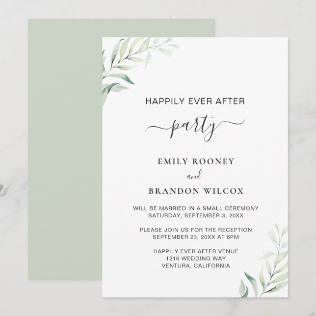 Sage Green Eucalyptus Elegant Wedding Reception Invitation (Front/Back)