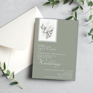 Sage Green Eucalyptus Flat Wedding Invite