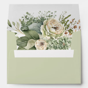 Sage Green Eucalyptus Floral Wedding Envelope