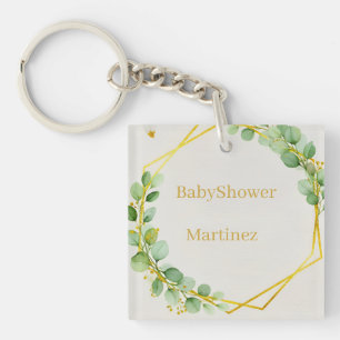 Sage Green Eucalyptus Gold Baby Shower Paper Plate Keychain