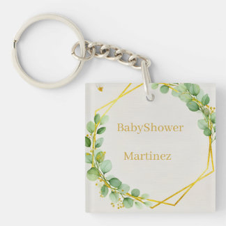 Sage Green Eucalyptus Gold Baby Shower Paper Plate Keychain