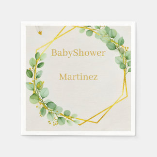 Sage Green Eucalyptus Gold Foliage Baby Shower Nap Napkin