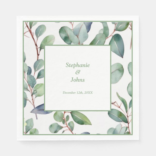 Sage Green Eucalyptus Greenery Art Simple Wedding Napkin (Front)
