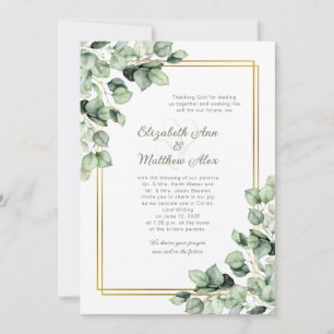 Sage Green Eucalyptus Greenery Gold Frame Wedding Invitation