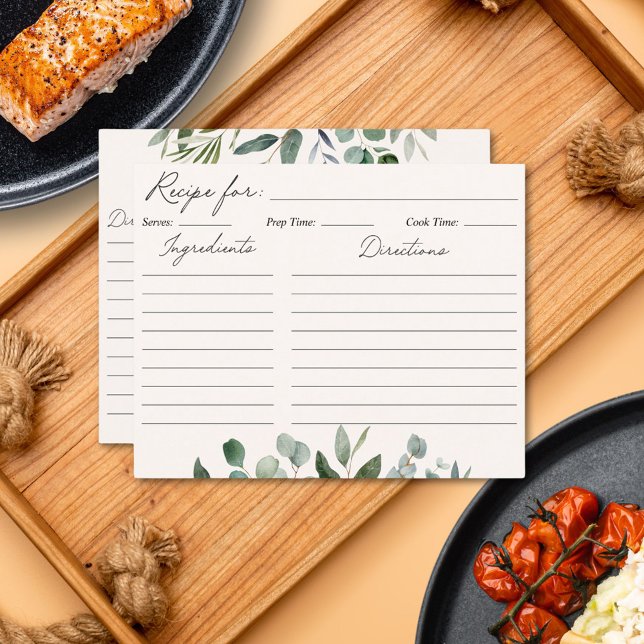 Sage Green Eucalyptus Greenery Leaves Recipe Card (In situ)
