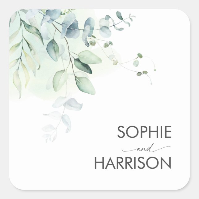 Sage Green Eucalyptus Greenery Square Sticker (Front)