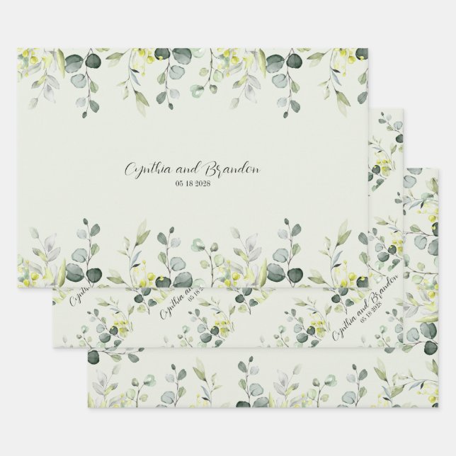 Sage Green Eucalyptus Greenery Wedding Branding  Wrapping Paper Sheet (Set)