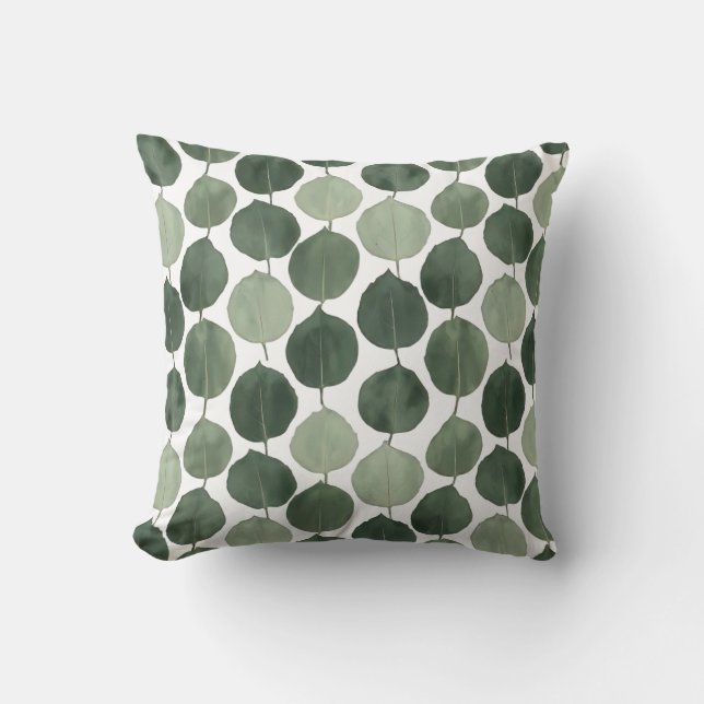 Sage Green Eucalyptus Leaf Pattern Botanical Plant Throw Pillow (Front)