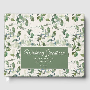 Sage Green Eucalyptus Leaves Cream Wedding Guest Book