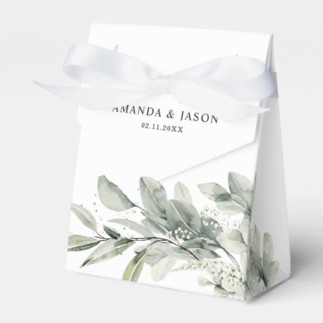 Sage Green Eucalyptus Minimalist Botanical Wedding Favor Box (Front Side)