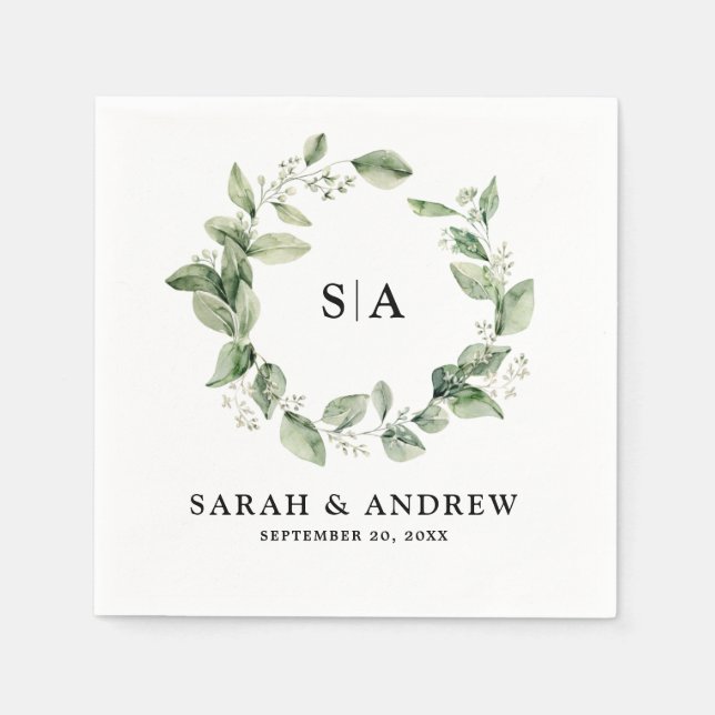 Sage Green Eucalyptus Minimalist Botanical Wedding Napkin (Front)