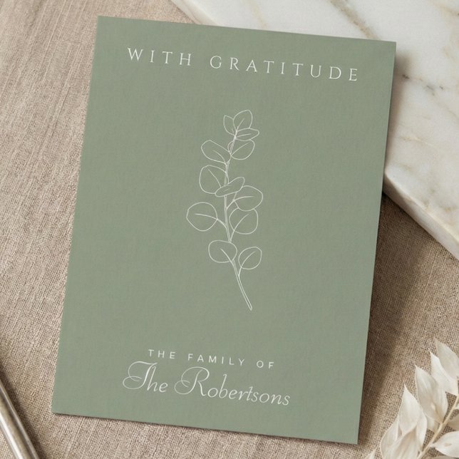 Sage Green Eucalyptus Minimalist Funeral Thank You Card (Sage green eucalyptus simple line art funeral thank you card)