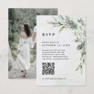 Sage Green Eucalyptus Minimalist  QR code Photo RSVP Card
