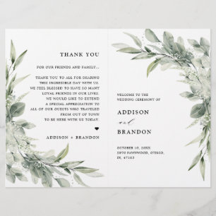 Sage Green Eucalyptus Programme de mariage minimal