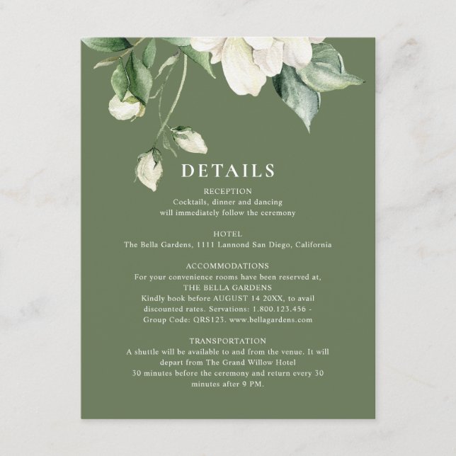 Sage Green Eucalyptus & Rose Ivory QR Code Wedding Enclosure Card (Front)