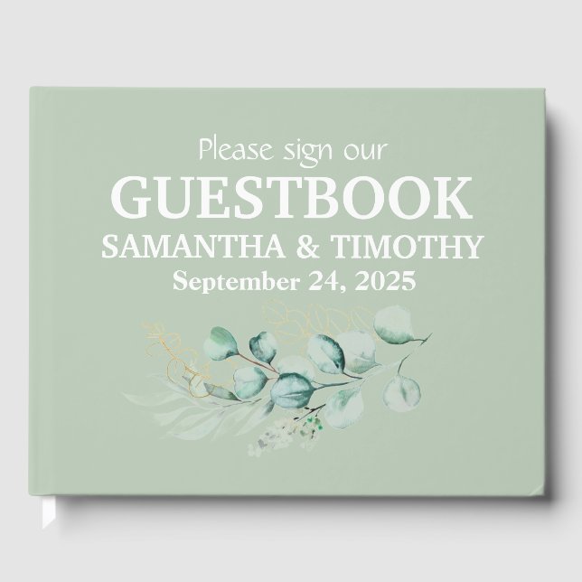Sage Green Eucalyptus Rustic Greenery Wedding Guest Book (Front)