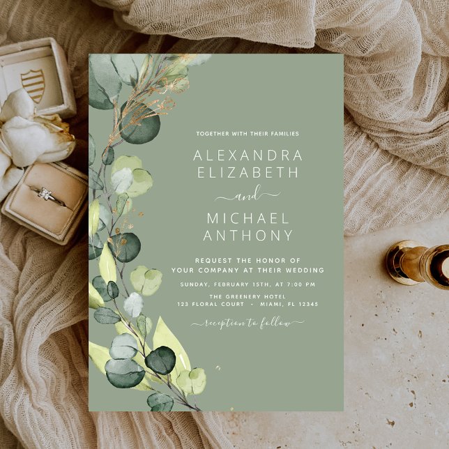 Sage Green Eucalyptus Rustic Greenery Wedding Invitation (Creator Uploaded)