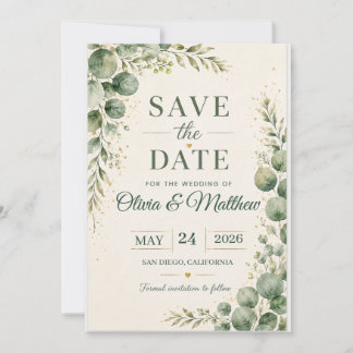 Sage Green Eucalyptus Save the Date Card