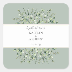 Sage Green Eucalyptus Together Forever Wedding Square Sticker