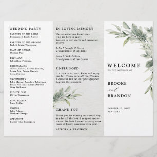 Sage Green Eucalyptus Trfold mariage Programme