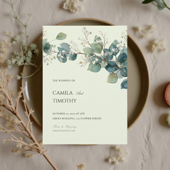 Sage Green Eucalyptus Watercolor Greenery Wedding Invitation (Creator Uploaded)
