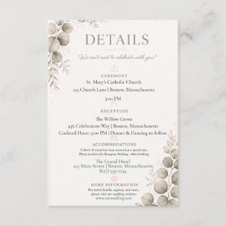 Sage Green Eucalyptus Wedding Details Card