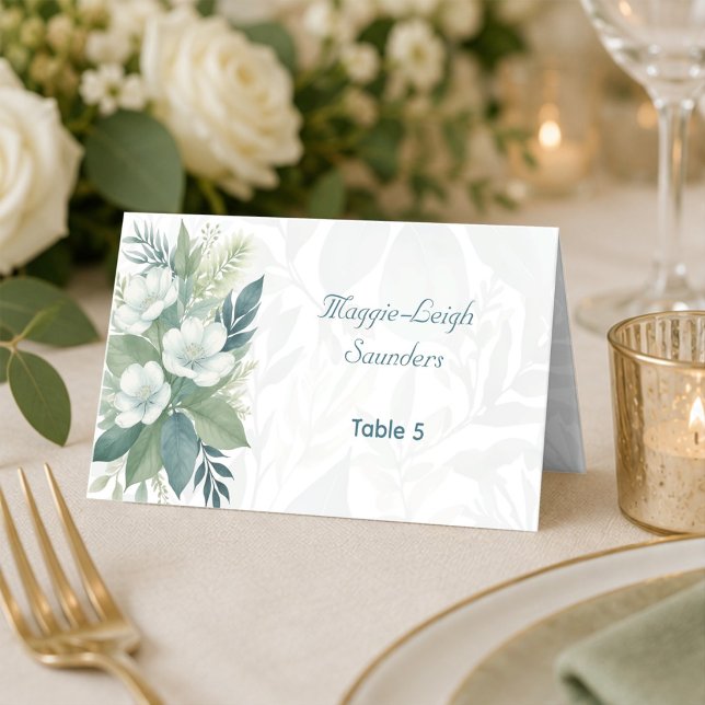 Sage Green Eucalyptus Wedding Folded Place Cards (Creator Uploaded)