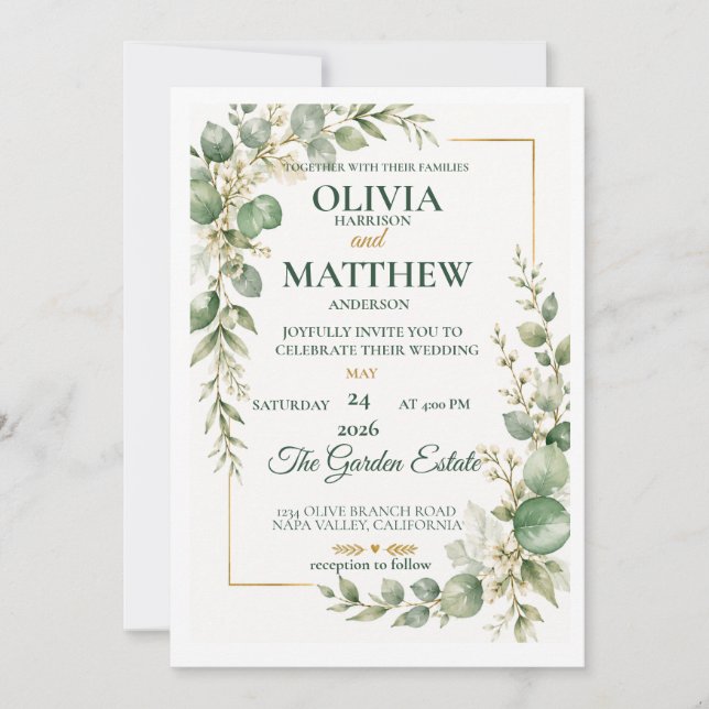 Sage Green Eucalyptus Wedding Invitation (Front)