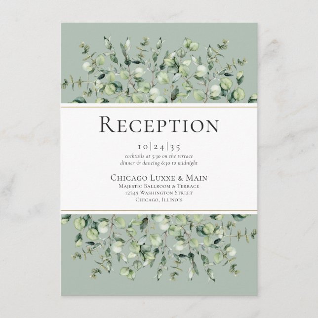 Sage Green Eucalyptus Wedding Reception Enclosure Card (Front)