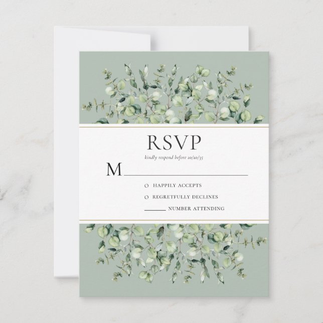 Sage Green Eucalyptus Wedding RSVP Card (Front)