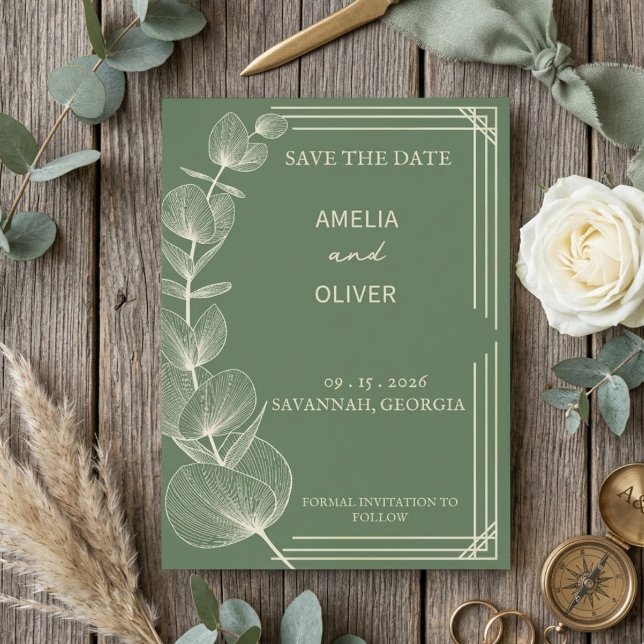 Sage Green Eucalyptus Wedding Save The Date (Creator Uploaded)