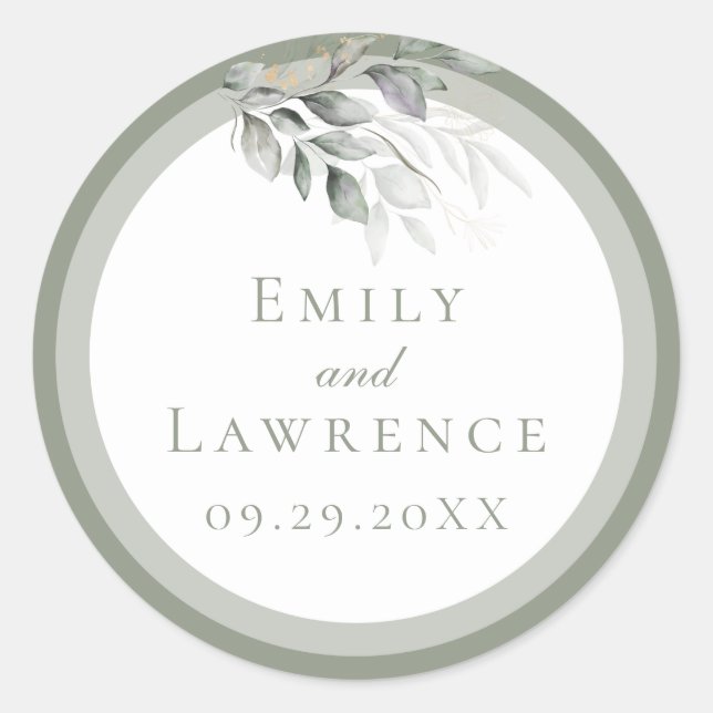 Sage Green Eucalyptus Wedding Sticker (Front)