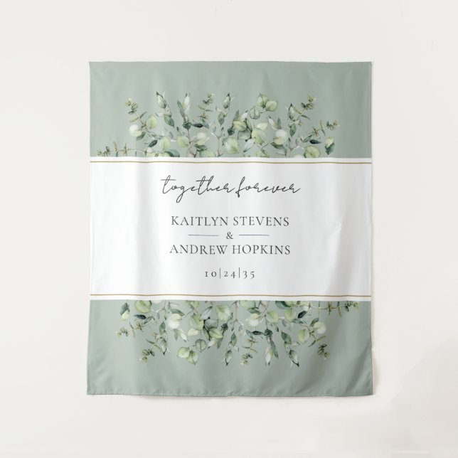 Sage Green Eucalyptus  Wedding Together Forever  Tapestry (Front)