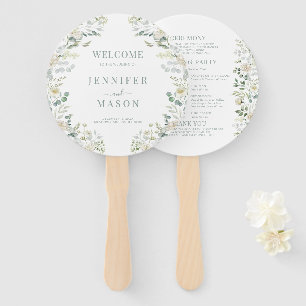 Sage Green Eucalyptus Wreath Boho Wedding Program Hand Fan