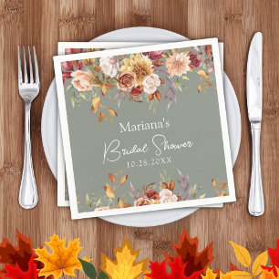 Sage Green Fall Floral Bridal Shower Napkin