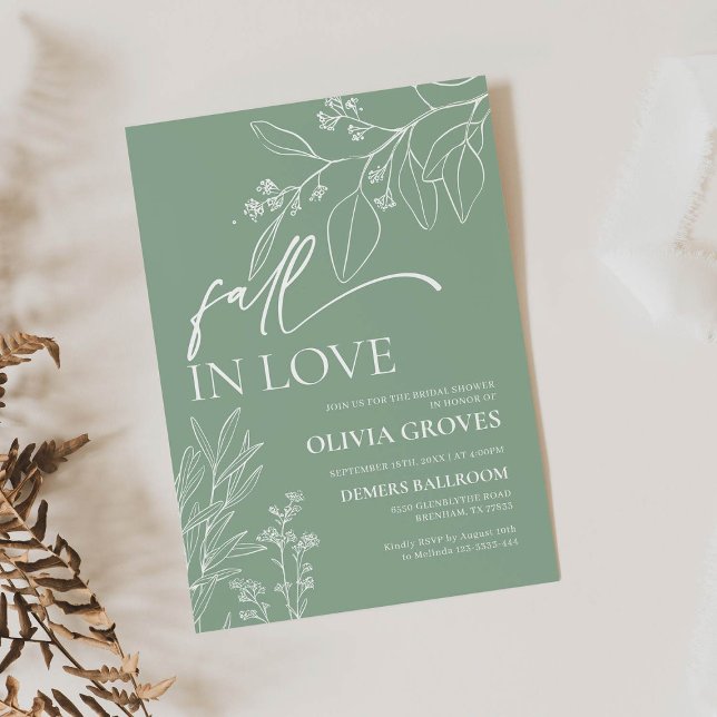 Sage Green Fall in Love Bridal Shower Invitation (Creator Uploaded)
