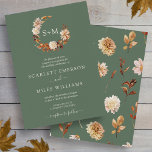 Sage Green Fall Terracotta Monogram Wreath Wedding Invitation<br><div class="desc">Sage Green Fall Terracotta Monogram Wreath Wedding Invitation. This elegant and rustic wedding invitation features hand-painted watercolor burnt orange and terracotta leaves, cream and beige dahlias, and beautiful rust-coloured roses perfect for a fall or autumn wedding! The back of the invite has a beautiful leaf and floral pattern on a...</div>