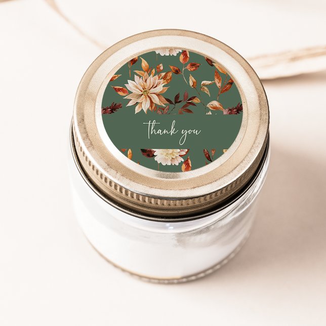 Sage Green Fall Thank You Sticker (Sage Green Fall Floral Thank You Sticker by Painted Paperie
)