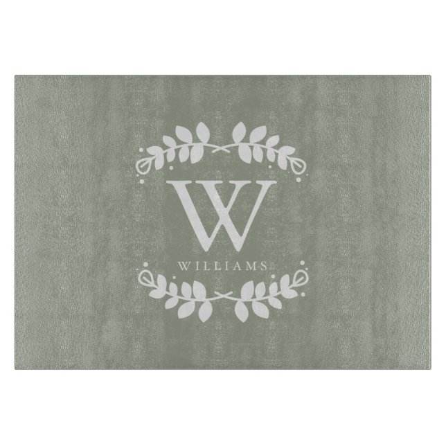 Sage Green Family Monogram Cutting Board (Front)