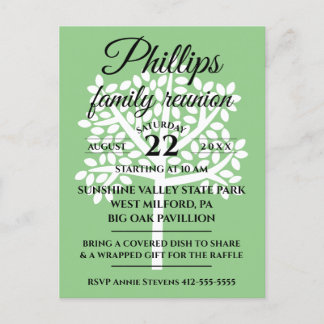 Sage Green Family Reunion White Tree Silhouette Invitation Postcard