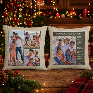 Sage Green Family Travel Keepsake Photo Collage Throw Pillow