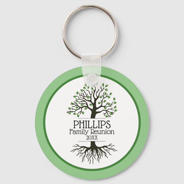 Sage Green Family Tree Family Reunion Keychain (Front)