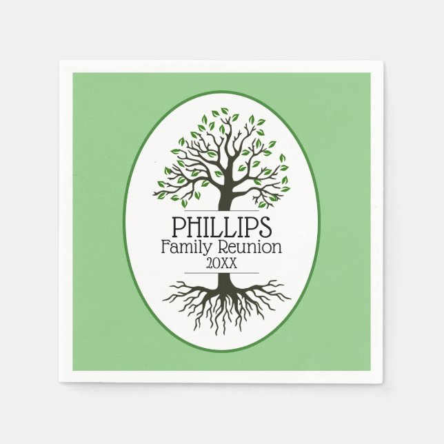 Sage Green Family Tree Family Reunion Napkin (Front)