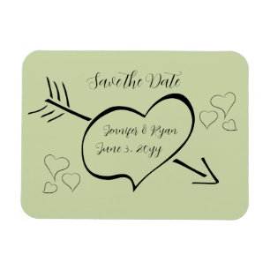 Sage Green Fancy Calligraphy Hearts Save Magnet