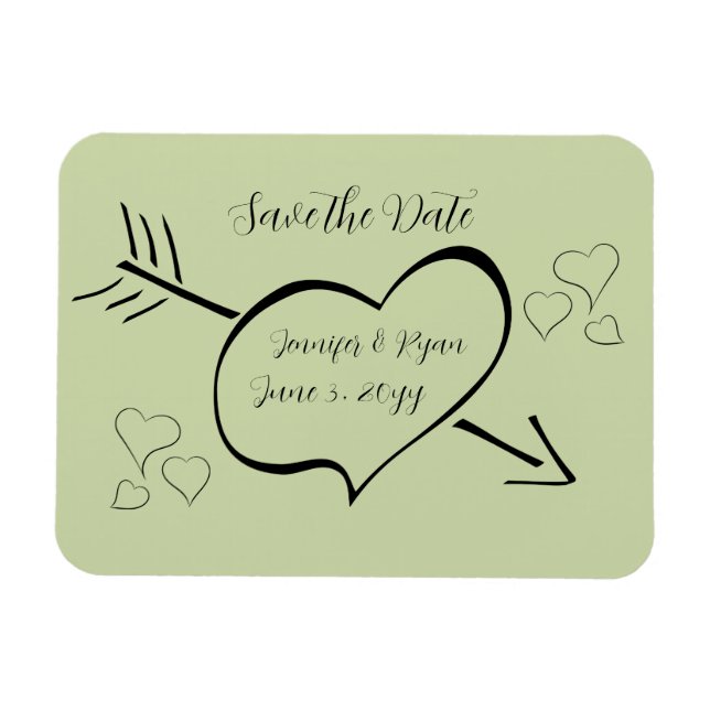 Sage Green Fancy Calligraphy Hearts Save  Magnet (Horizontal)